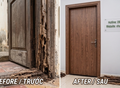 Thay Khung Cửa Gỗ Bị Mối Mọt Bằng Khung Cửa Nhựa Composite Tại Biên Hòa