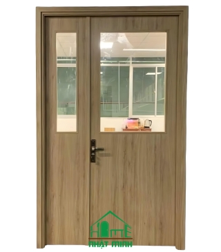 Cửa Nhựa Gỗ Composite 2 Cánh Kính