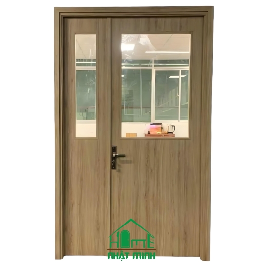 Cửa Nhựa Gỗ Composite 2 Cánh Kính