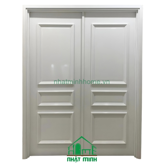 Cửa Nhựa Gỗ Composite 2 Cánh Đôi Phào Chỉ NM75